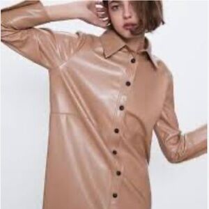 Zara Button Down Faux Leather Dress Oversized